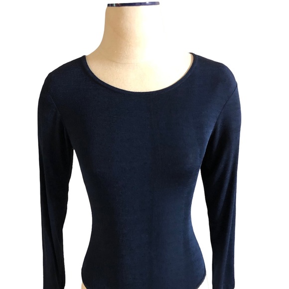 SARAH RICHARDS Navy Sheer Knit Bodysuit Size Large - Picture 5 of 6